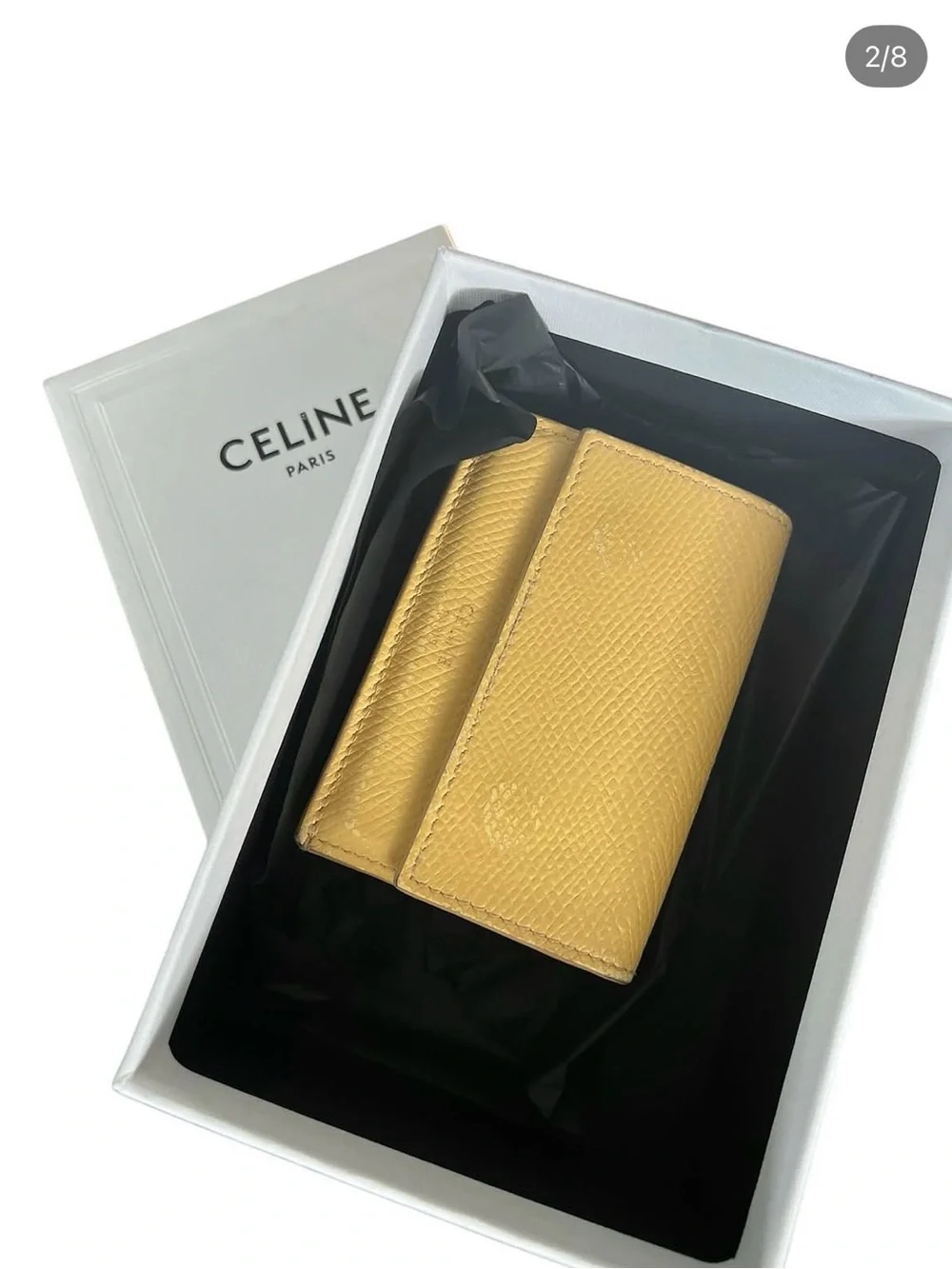 Celine Yellow Pebbled Leather foldable wallet